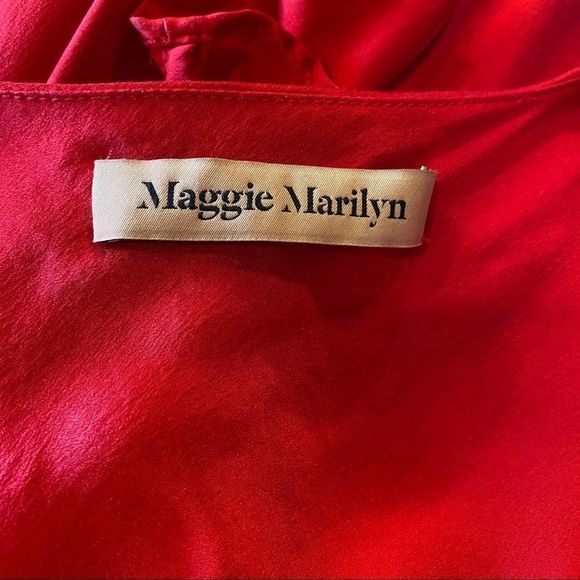 RED SILK DRESS Pure Silk 100% with Ruffles Size 8 Medium - Picture 12 of 14